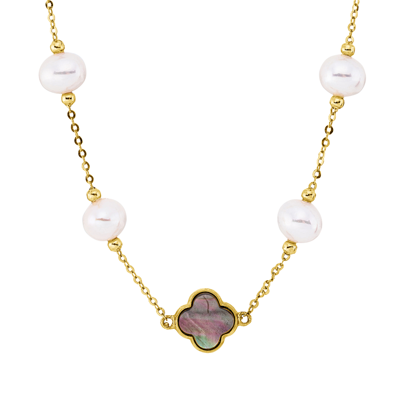 Image 90008947 - Collier 18 kt GG, mit Silikonverschluss bei 43 c, 3 Perlmutt multicolor, 8 ZP weiß 6 mm, ...
