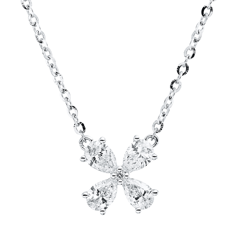 Image 90008951 - Collier 18 kt WG, mit ZÖ 40,6 cm, 4 Tropfen 0,56 ct, TW-vsi, 1 Brill. 0,01 ct, TW-si, ...