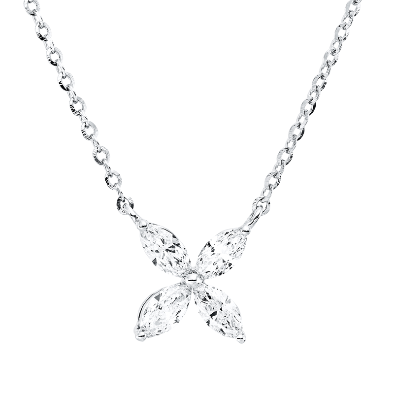 Image 90008952 - Collier 18 kt WG, mit ZÖ 40,6 cm, 4 Navette 0,55 ct, TW-vsi, L:45,7 ...