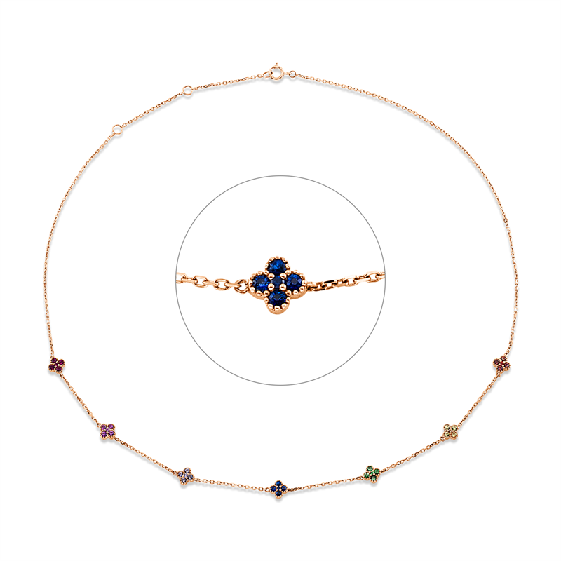 Image 90008953 - Collier 18 kt RG, mit ZÖ 40, cm,43,2cm, 35 Saphire 0,89 ct fancy, L:45,7 ...