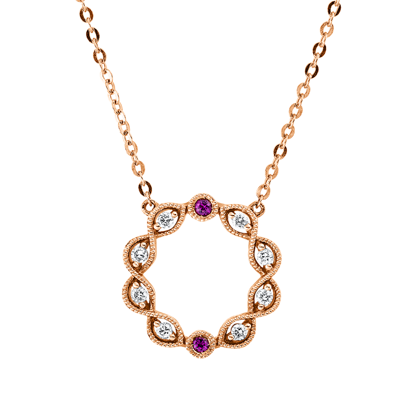 Image 90008954 - Collier 18 kt RG, 8 Brillanten 0,08 ct, TW-si, 2 Rubine 0,03 ct rot, L:45,7 ...