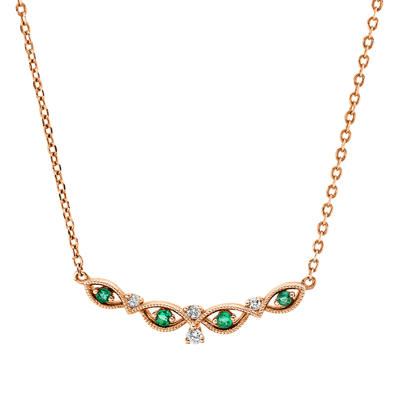 Image 90008955 - Collier 18 kt RG, mit ZÖ 42 43 44cm, 4 Brillanten 0,05 ct, TW-si, 4 Smaragde 0,06 ct ...