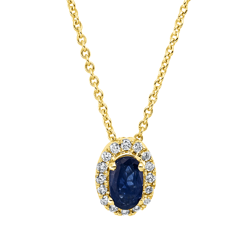Image 90009101 - Collier 18 kt GG, mit ZÖ 42 cm, 16 Brillanten 0,06 ct, TW-si, 1 Saphir 0,31 ct blau, ...