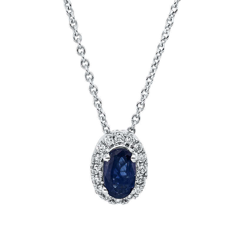 Image 90009103 - Collier 18 kt WG, mit ZÖ 42 cm, 16 Brillanten 0,06 ct, TW-si, 1 Saphir 0,34 ct blau, ...