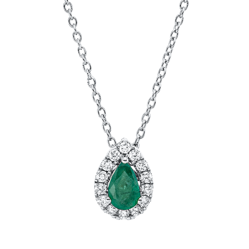 Image 90009104 - Collier 18 kt WG, mit ZÖ 42 cm, 14 Brillanten 0,10 ct, TW-si, 1 Smaragd 0,20 ct grün, ...