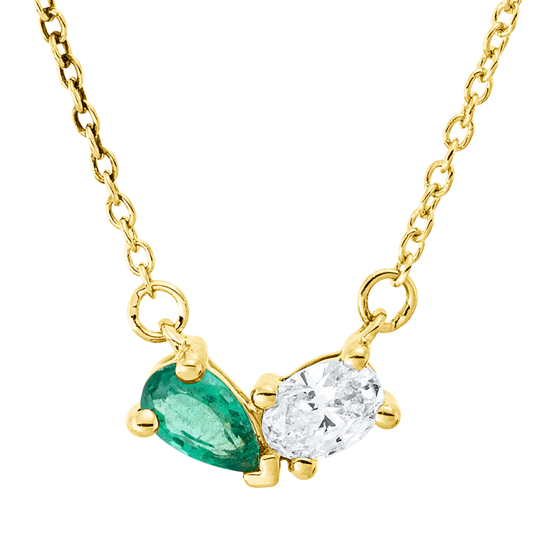 Image 90009152 - Collier 18 kt GG, 1 Oval 0,16 ct, TW-si, 1 Smaragd 0,17 ct grün, L:42,0 ...