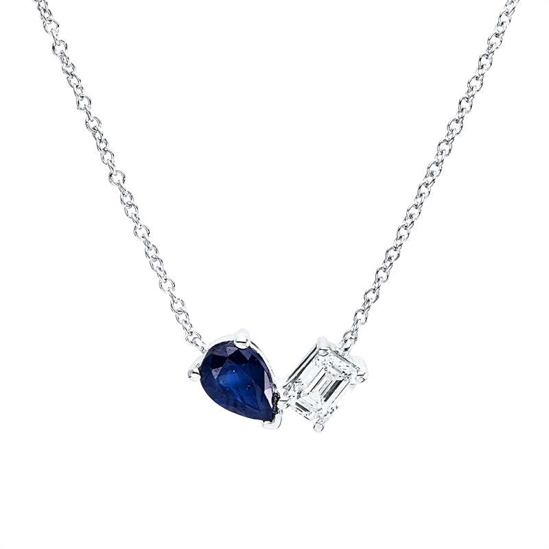 Image 90009153 - Collier 18 kt WG, 1 Sm.schliff 0,30 ct, TW-si, 1 Saphir 0,46 ct blau, H:6,2 mm, B:11,4 ...