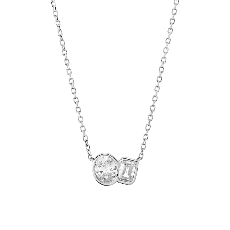 Image 90009158 - Collier 18 kt WG, mit ZÖ 43 cm 40,6 cm, 1 Sm.schliff 0,19 ct, TW-si, 1 Oval 0,33 ct, ...