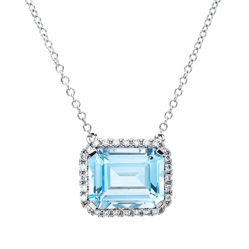 Image 90010383 - Collier 18 kt WG, mit ZÖ 40,6 cm, 28 Brillanten 0,15 ct, TW-si, 1 Topas 4,30 ct sky ...