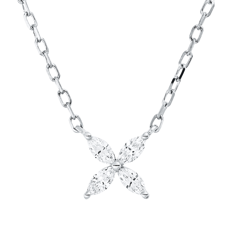 Image 90010394 - Collier 18 kt WG, 4 Navette 0,17 ct, TW-si, 1 Brill. 0,06 ct, TW-si, H:7,1 mm, B:8,0 mm, ...