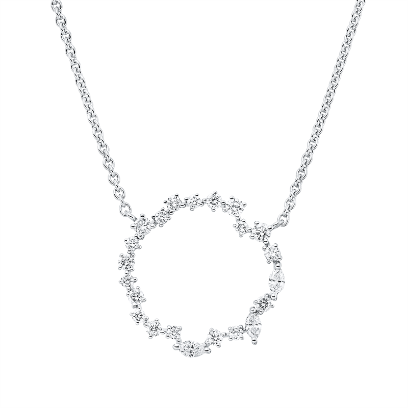Image 90010398 - Collier 18 kt WG, mit ZÖ 40 cm 43 cm, 3 Navette 0,07 ct, TW-si, 19 Brillanten 0,23 ct, ...