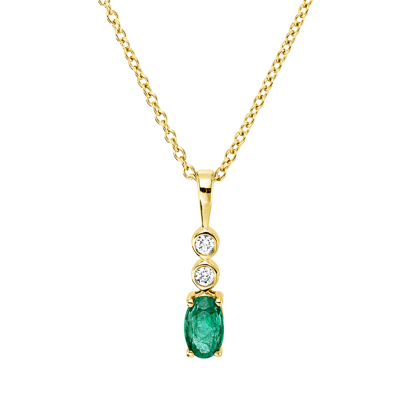 Image 90010441 - Collier 18 kt GG, mit ZÖ 40 cm, 42,5cm, 2 Brillanten 0,03 ct, TW-si, 1 Smaragd 0,22 ct ...