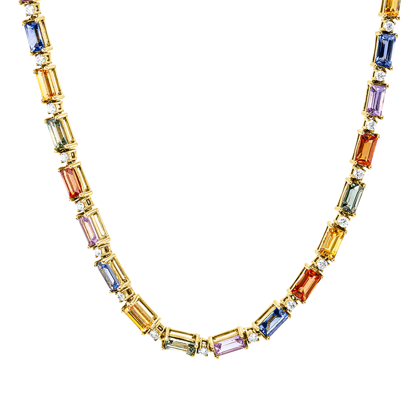 Image 90009161 - Collier 4er-Krappe 18 kt GG, 34 Brillanten 0,39 ct, TW-vsi, 35 Saphire 4,86 ct ...