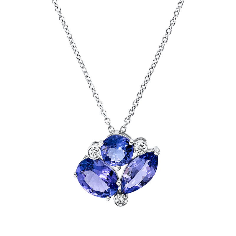 Image 90009164 - Collier 18 kt WG, mit ZÖ 40,6 cm, 3 Brillanten 0,09 ct, F-vsi, 3 Tansanit 3,20 ct blau, ...
