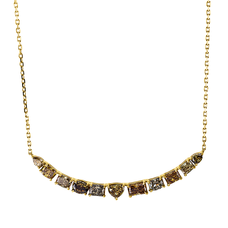Image 90009166 - Collier 18 kt GG, mit ZÖ 40,6 cm, 11 Fant-Schl. 2,52 ct, braun, H:12,1 mm, B:46,5 mm, ...