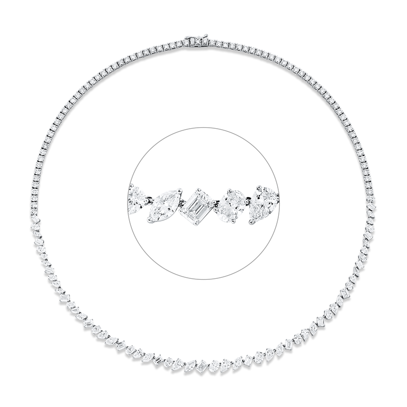 Image 90009176 - Collier 18 kt WG, 13 Tropfen 2,05 ct, TW-si, 15 Oval 2,43 ct, TW-si, 14 Navette 1,96 ct, ...