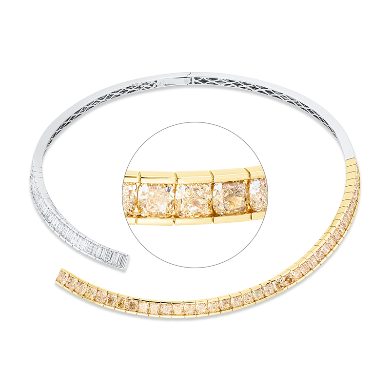 Image 90009177 - Collier 18 kt WG GG, choker, 38 Baguette 3,10 ct, TW-si, 39 Cushion 16,20 ct, ...