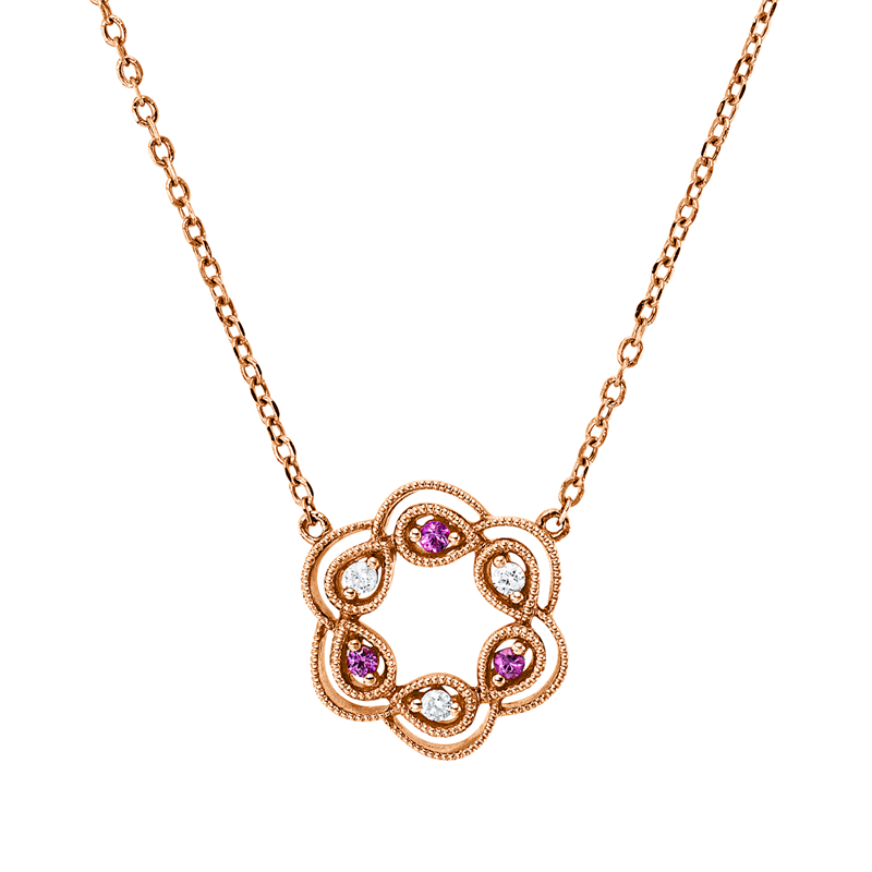 Image 90009180 - Collier 18 kt RG, mit ZÖ 43,0 42,5 41,0 cm, 3 Brillanten 0,03 ct, TW-si, 3 Saphire ...