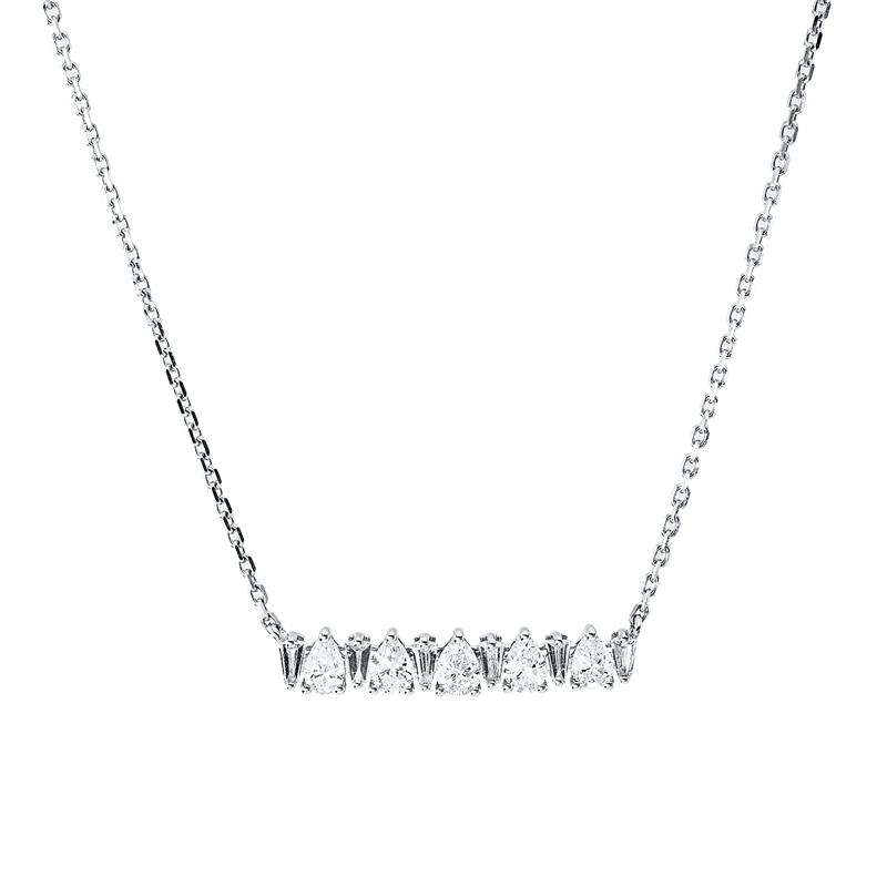 Image 90009206 - Collier 18 kt WG, mit ZÖ 40 cm, 5 Tropfen 0,41 ct, TW-si, 6 Trapeze 0,12 ct, TW-si, ...
