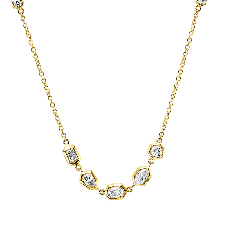 Image 90009186 - Collier 14 kt GG, mit ZÖ 42,5 cm 40,0 cm, 1 Tropfen 0,10 ct, W-si, 1 Oval 0,11 ct, ...