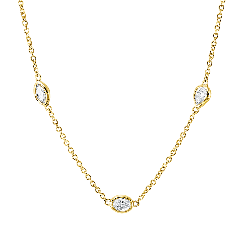 Image 90009187 - Collier 14 kt GG, mit ZÖ 42,5 cm 40,0 cm, 3 Tropfen 0,30 ct, W-si, 1 Oval 0,13 ct, ...