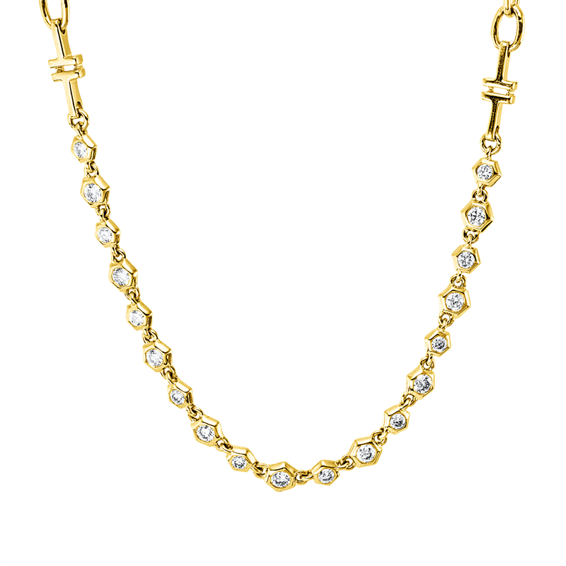 Image 90009193 - Collier 14 kt GG, mit ZÖ 42,5 cm 40,0 cm, 19 Brillanten 0,35 ct, W-si, B:2,9 mm, ...