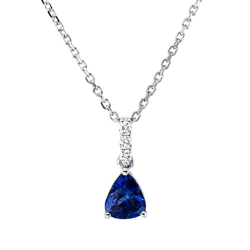 Image 90009195 - Collier 18 kt WG, mit ZÖ 40,6 cm, 3 Brillanten 0,05 ct, TW-si, 1 Saphir 0,71 ct blau, ...