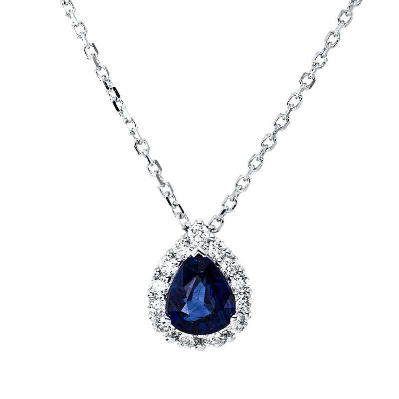 Image 90009197 - Collier 18 kt WG, mit ZÖ 40,6 cm, 13 Brillanten 0,24 ct, TW-si, 1 Saphir 0,59 ct blau, ...