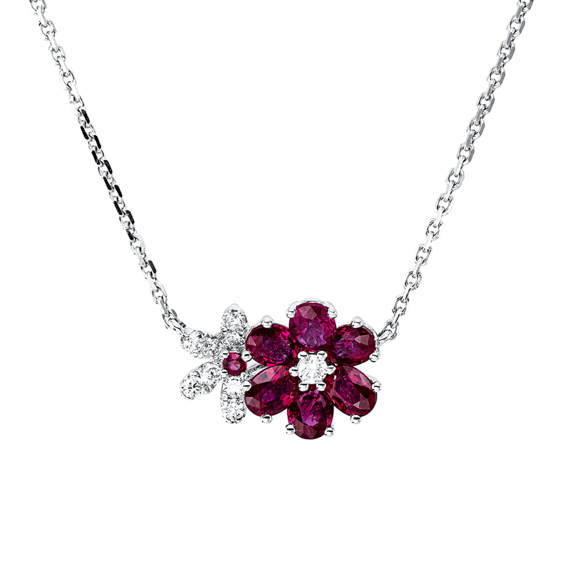 Image 90009198 - Collier 18 kt WG, 1 Brill. 0,04 ct, TW-si, 8 Brillanten 0,12 ct, TW-si, 1 Rubin 0,02 ct ...