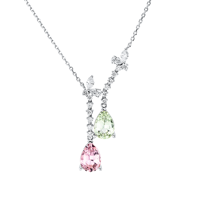 Image 90009204 - Collier 18 kt WG, 2 Tropfen 0,15 ct, TW-si, 2 Navette 0,15 ct, TW-si, 14 Brillanten 0,23 ...
