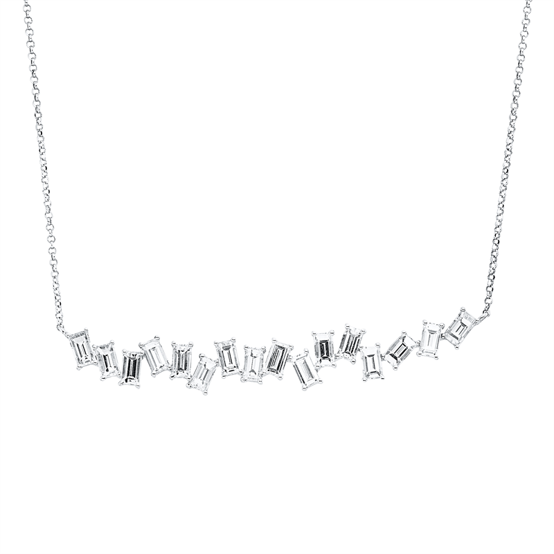 Image 90010447 - Collier 18 kt WG, mit ZÖ 40,5 cm 38,0 cm, 16 Baguette 2,30 ct, TW-si, H:7,0 mm, B:50,5 ...
