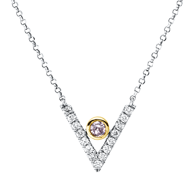 Image 90010448 - Collier 18 kt WG GG, mit ZÖ 40,5 38,0 cm, 1 Dia. 0,07 ct, pink-si, 17 Brillanten 0,17 ...