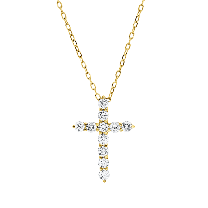 Image 90010450 - Collier 18 kt GG Kreuz, mit ZÖ 40.6 cm , 43.2 cm, 11 Brillanten 0,76 ct, TW-si, H:19,5 ...