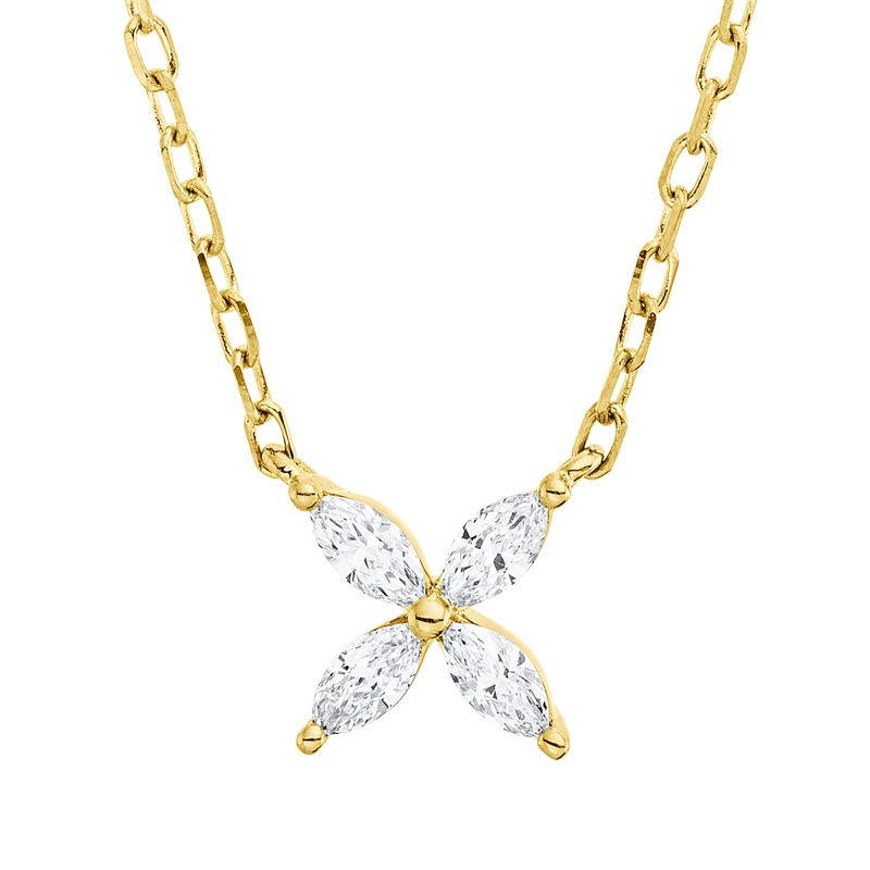 Image 90010456 - Collier 18 kt GG, 1 Brill. 0,06 ct, TW-pi, 4 Navette 0,15 ct, TW-si, H:7,0 mm, B:7,6 mm, ...