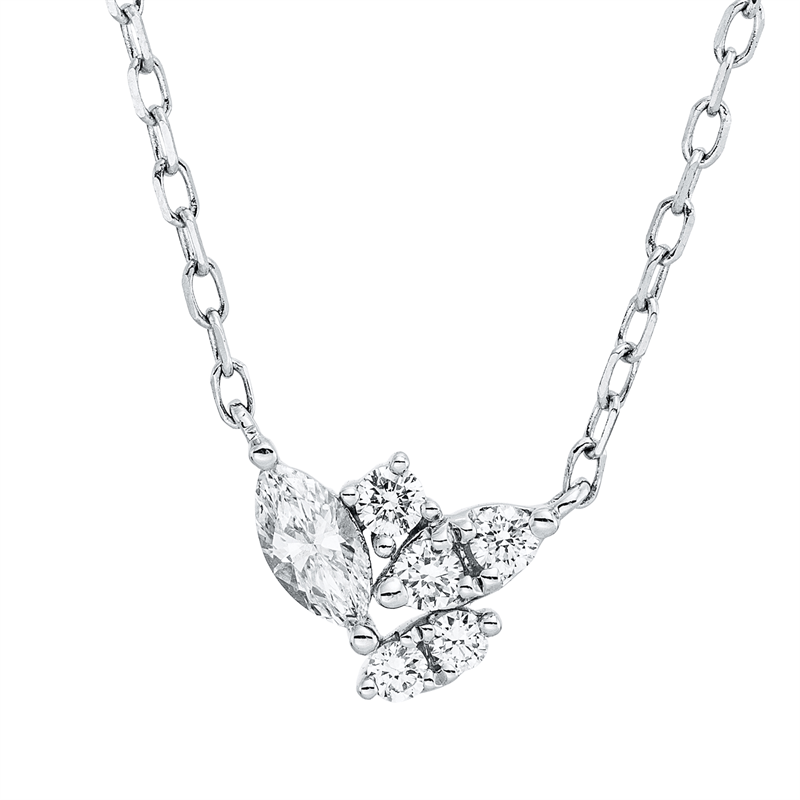Image 90010460 - Collier 18 kt WG, mit ZÖ 40.6cm,43.2cm, 5 Brillanten 0,10 ct, TW-si, 1 Navette 0,11 ct, ...