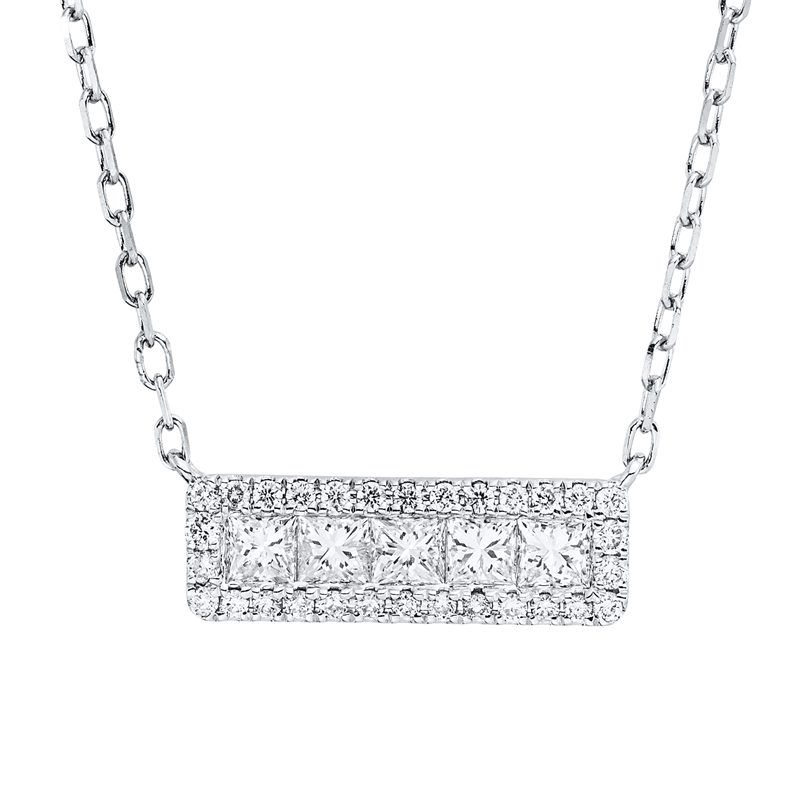 Image 90010462 - Collier 18 kt WG, mit ZÖ 40.6cm,43.2cm, 30 Brillanten 0,12 ct, TW-pi, 5 Princ. 0,34 ct, ...