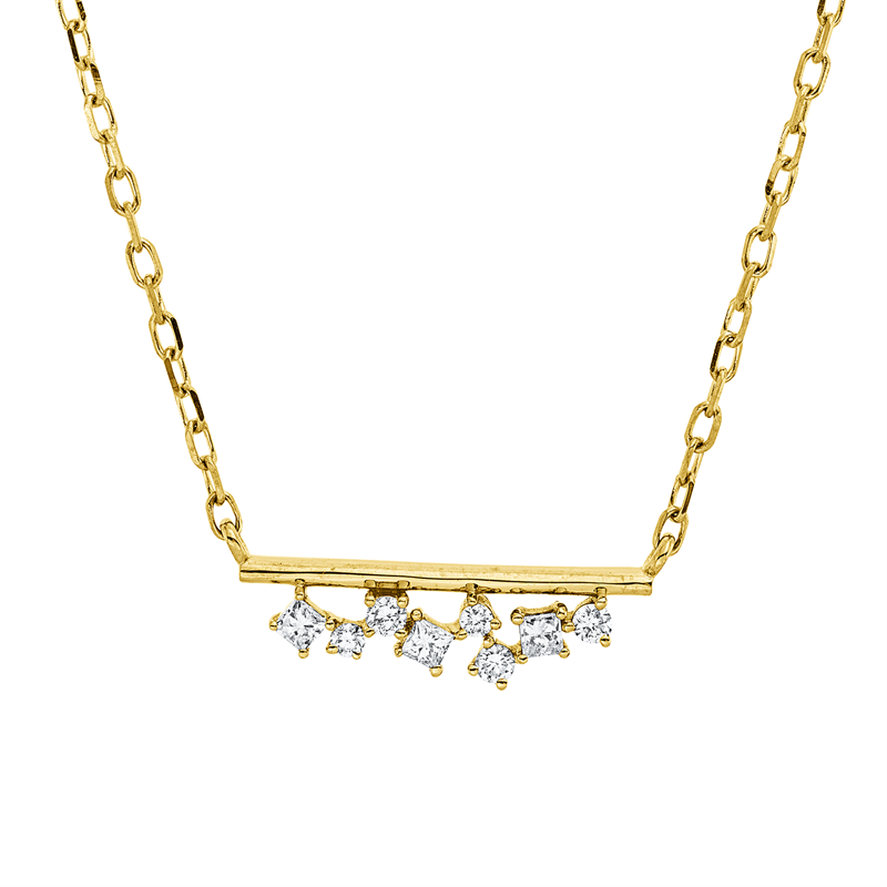 Image 90010463 - Collier 18 kt GG, 2 Brillanten 0,02 ct, TW-pi, 3 Brillanten 0,03 ct, TW-pi, 3 Princ. 0,06 ...