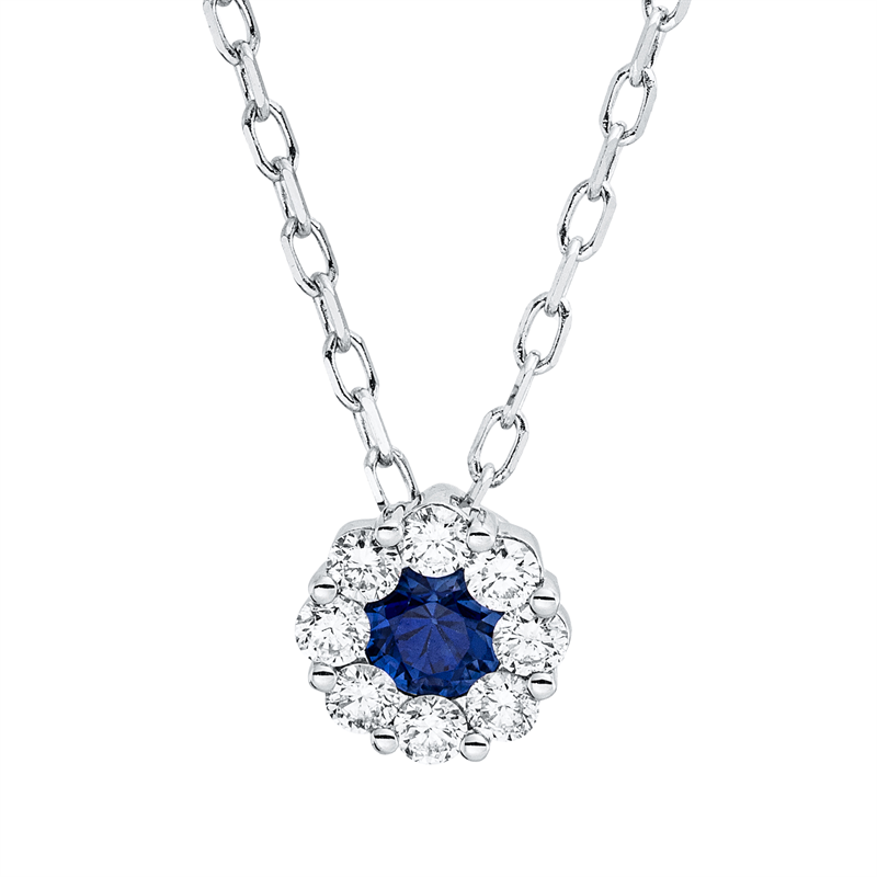 Image 90010464 - Collier 18 kt WG, mit ZÖ 40.6cm,43.2cm, 8 Brillanten 0,14 ct, TW-pi, 1 Saphir 0,17 ct ...