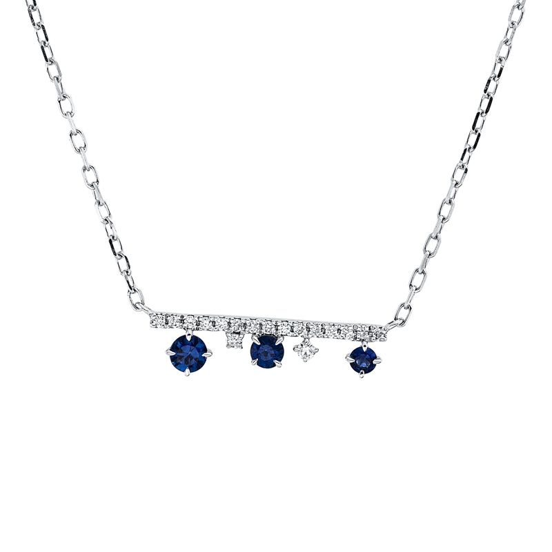 Image 90010467 - Collier 18 kt WG, 17 Brillanten 0,06 ct, TW-pi, 1 Saphir 0,09 ct blau, 1 Saphir 0,06 ct ...