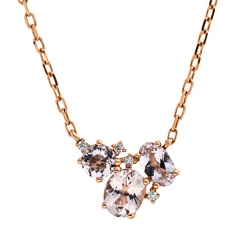 Image 90010472 - Collier 18 kt RG, 4 Brillanten 0,02 ct, TW-pi, 1 Morganit 0,15 ct, 1 Morganit 0,31 ct, 1 ...