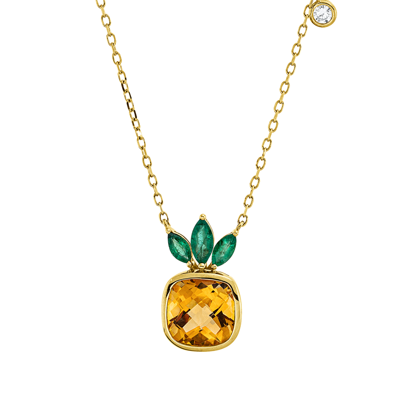 Image 90010473 - Collier 18 kt GG, 1 Brill. 0,03 ct, TW-pi, 1 Smaragd 0,13 ct grün, 2 Smaragde 0,16 ct ...