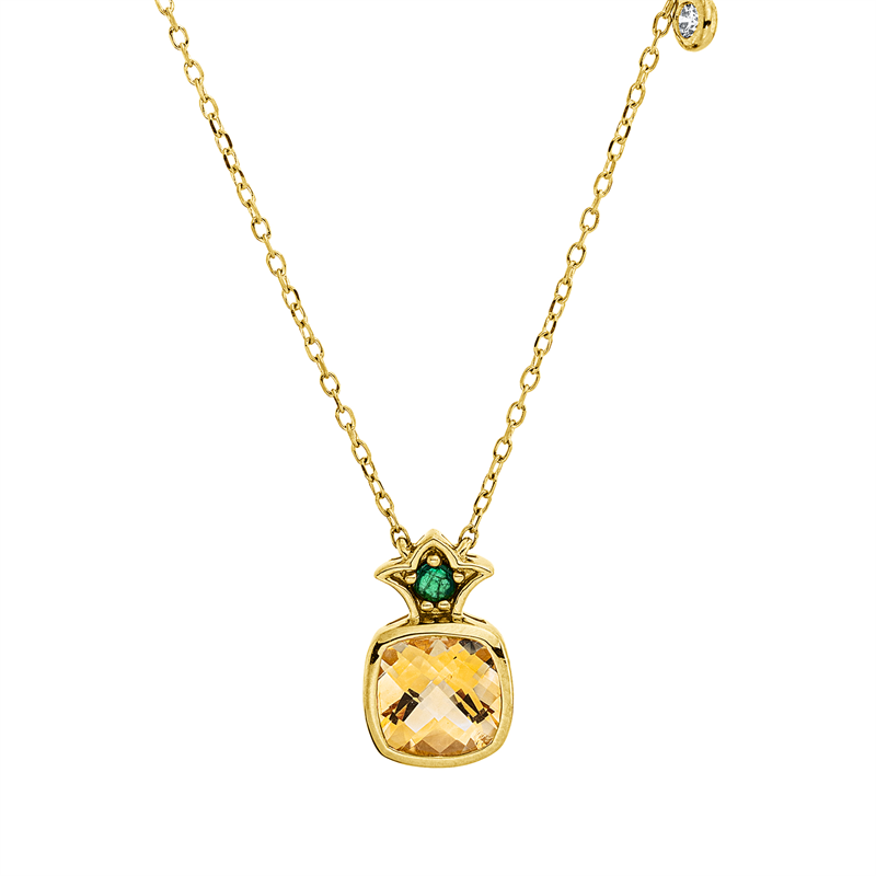 Image 90010474 - Collier 18 kt GG, 1 Brill. 0,02 ct, TW-pi, 1 Smaragd 0,20 ct grün, 1 Citrin 0,53 ct, ...
