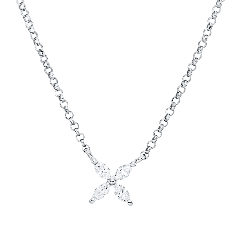 Image 90010494 - Collier 18 kt WG, mit ZÖ 40,5 cm 38,0 cm, 4 Navette 0,13 ct, TW-si, H:6,0 mm, B:7,0 ...