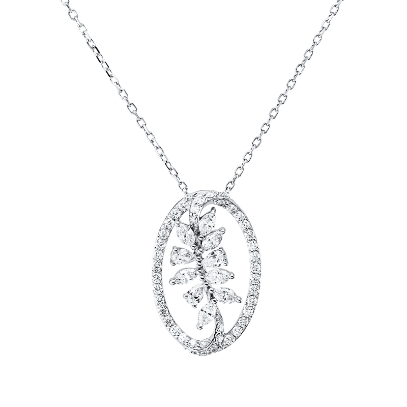 Image 90010565 - Collier 18 kt WG, mit ZÖ 40 cm, 7 Navette 0,25 ct, TW-vsi, 3 Tropfen 0,11 ct, TW-vsi, 43 ...
