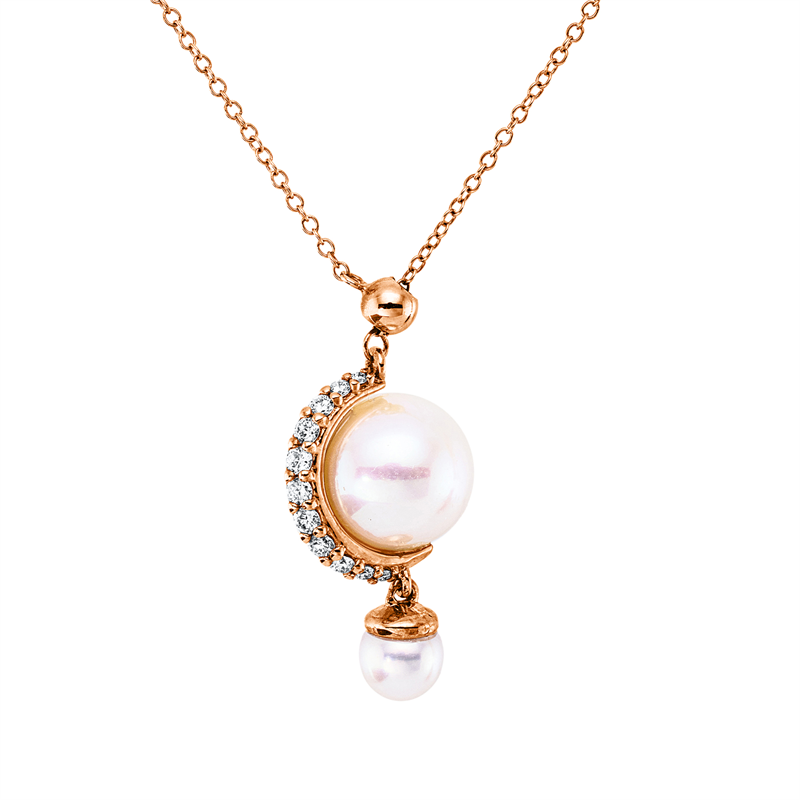 Image 90010566 - Collier 18 kt RG, mit ZÖ 40 cm, 11 Brillanten 0,11 ct, TW-si, 1 SW weiß 8,5 mm, 1 SW ...