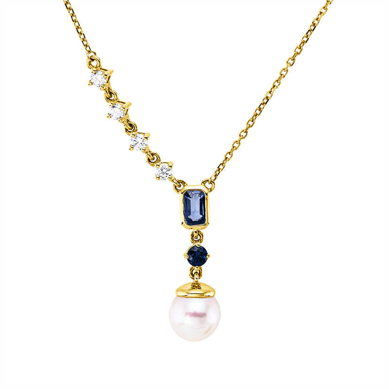 Image 90010567 - Collier 18 kt GG, mit ZÖ 40 cm, 4 Brillanten 0,18 ct, TW-si, 1 Saphir 0,38 ct blau, 1 ...