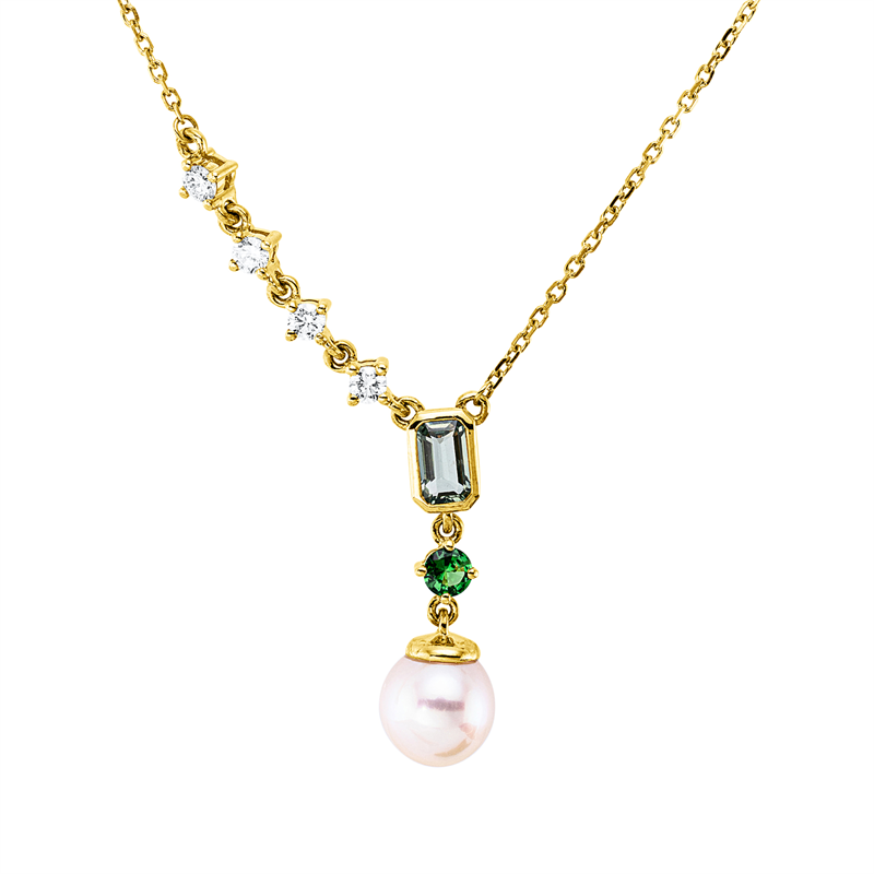 Image 90010568 - Collier 18 kt GG, mit ZÖ 40 cm, 4 Brillanten 0,17 ct, TW-si, 1 Tsavorith 0,11 ct grün, ...