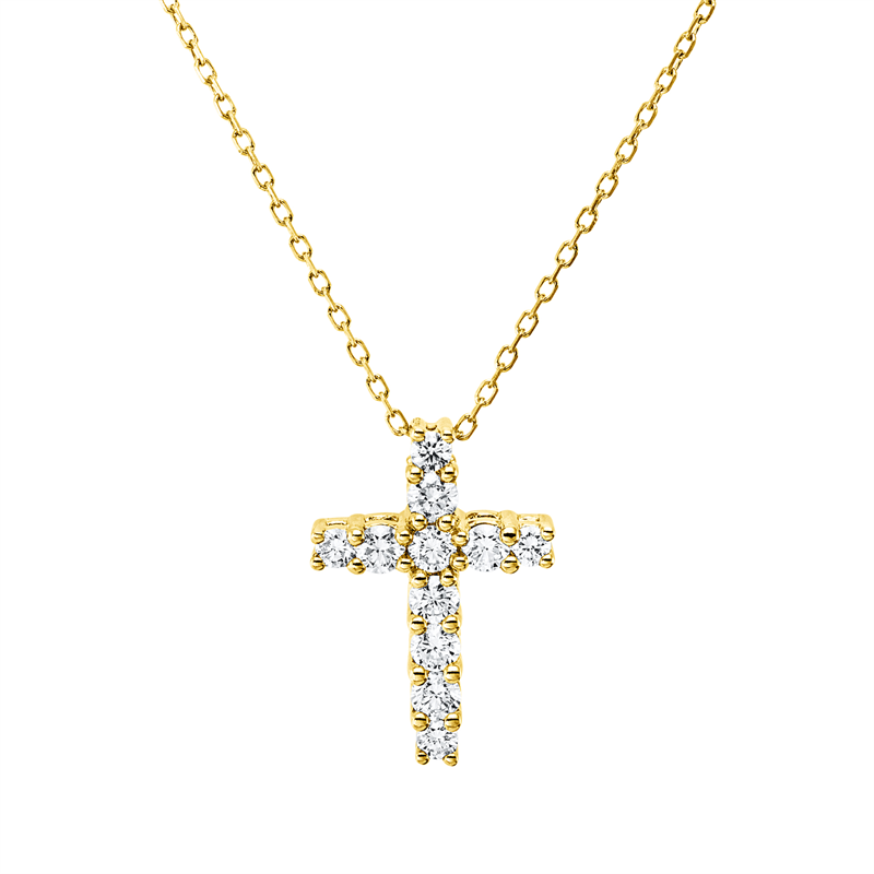 Image 90010571 - Collier 18 kt GG Kreuz, mit ZÖ 40 cm, 11 Brillanten 0,49 ct, TW-si, H:16,7 mm, B:11,7 ...