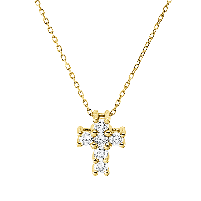 Image 90010572 - Collier 18 kt GG Kreuz, mit ZÖ 40 cm, 6 Brillanten 0,48 ct, TW-si, H:12,1 mm, B:9,2 mm, ...