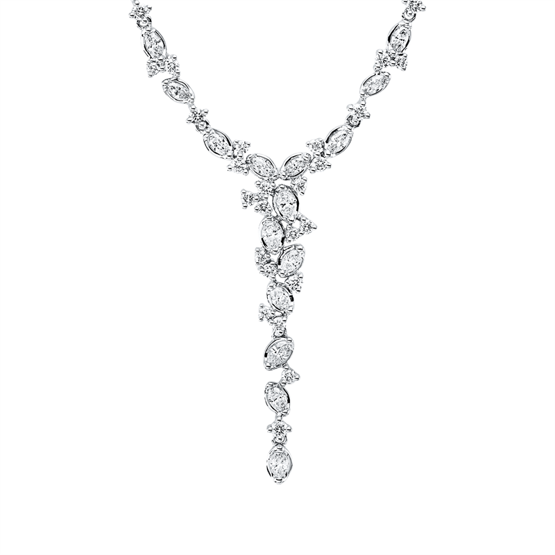 Image 90010508 - Collier 18 kt WG, mit ZÖ 40 cm, 17 Navette 0,77 ct, TW-vsi, 25 Brillanten 0,44 ct, ...